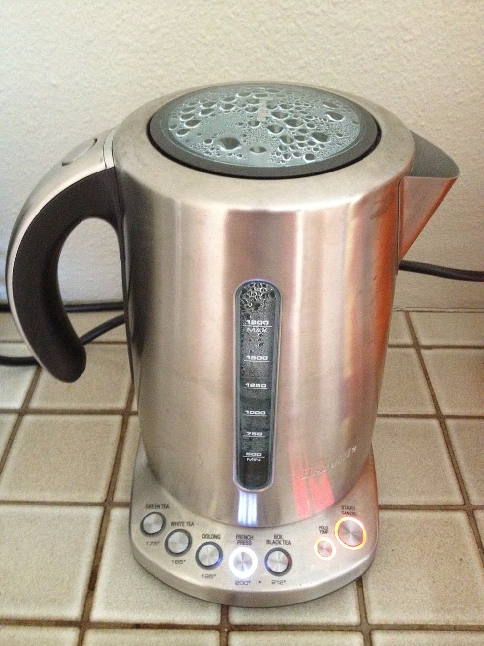 Temp is also important. A tea kettle that can reach 200 degree F is a big help. Ours has a hold feature.