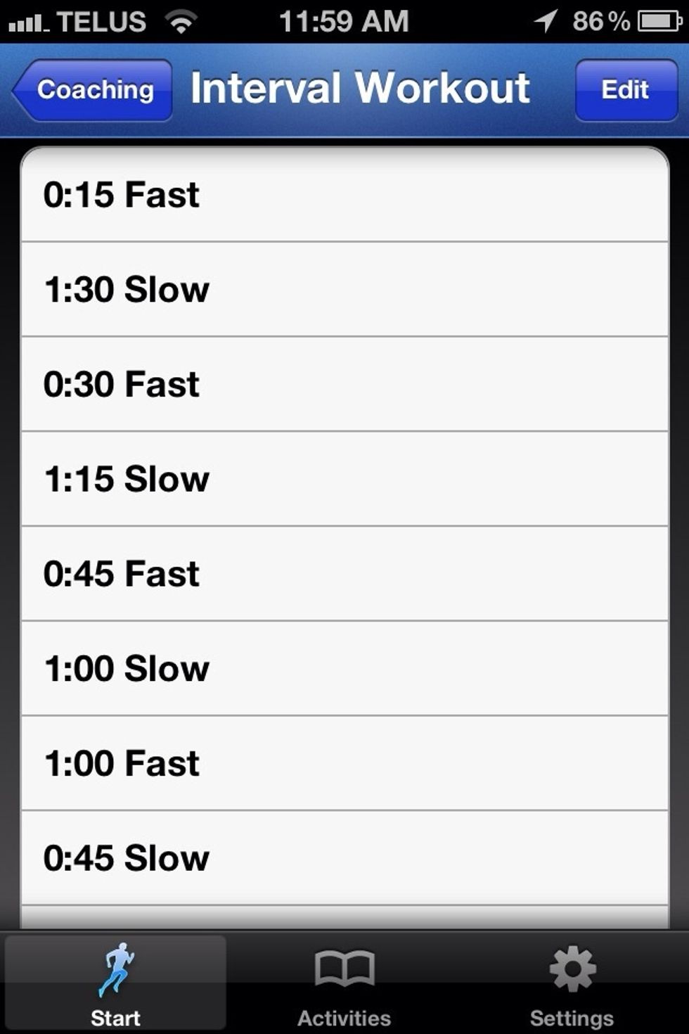TEMPLE OF DOOM pyramid. Start on 15 seconds fast (80-90%) and 1:30 Slow. With each repetition +15s to the fast and -15 seconds from the slow, and then back again. Here's the timer http://goo.gl/dKrlf
