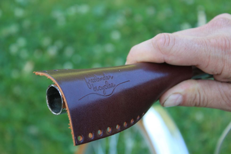 Test fit the grip to the bar ensuring the logo is closest the bar end and facing upward toward the rider.