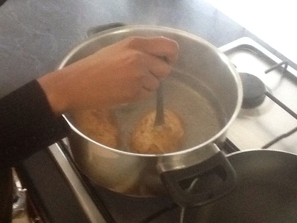 Test the potatoes to make sure they are soft enough to mash.