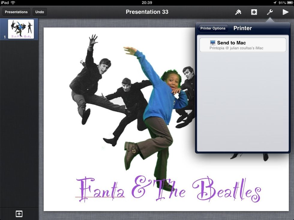 Test this - (here we are using Keynote) go to share/print the file and choose Send to Mac. - When you print, it will send a PDF of the file to the Printopia folder in your document folder. ;-0