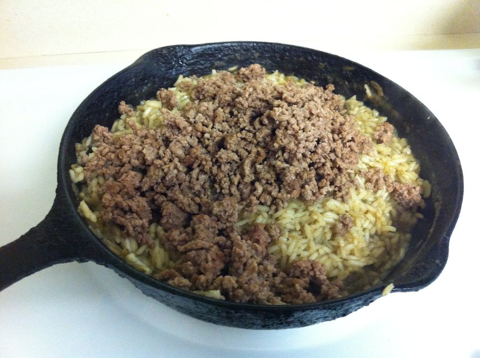 Test your rice. When it softens add your meat.