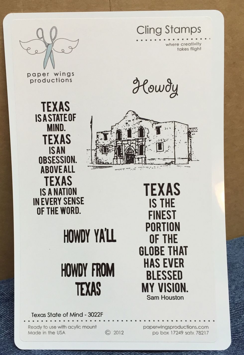 Texas State of Mind Stamps from Paper Wings Productions - "howdy from texas" stamp is used in project...