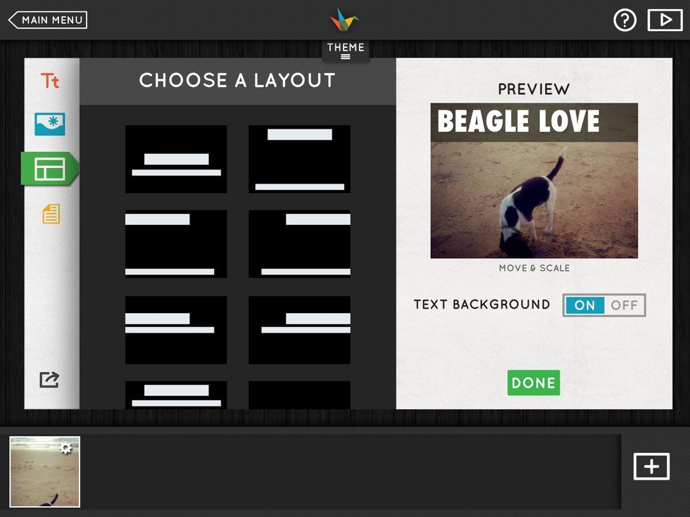Text layout can be changed using the green format tab. Try several options after you insert your picture so you can see where it looks best.  You can also turn the grey text background on and off.