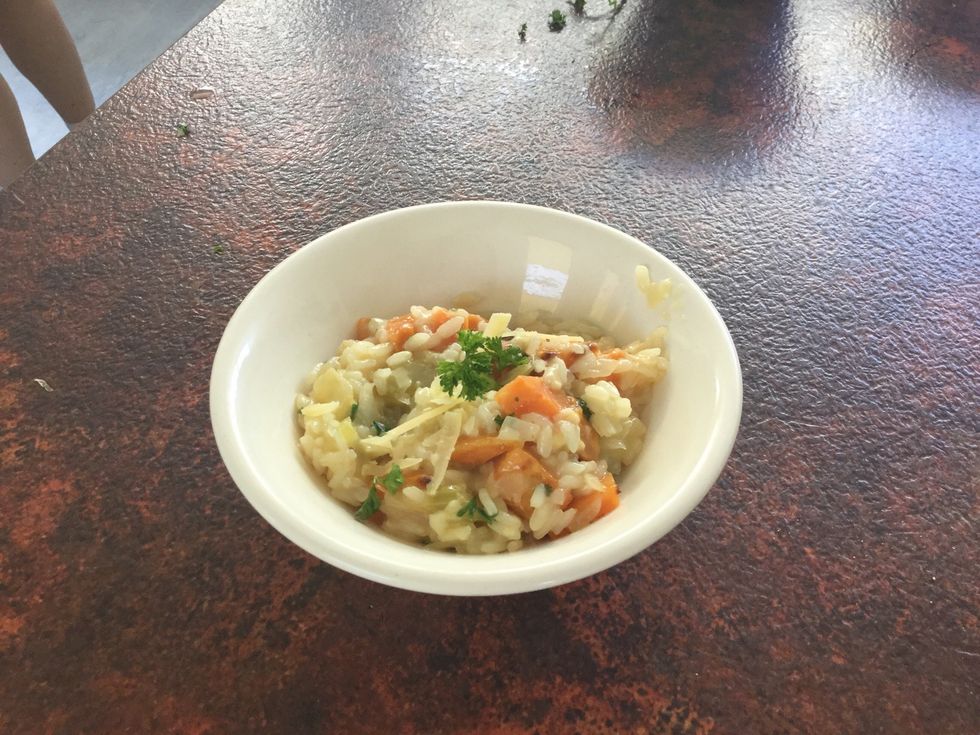 Texture: the texture of the rice was creamy and slightly lumpy, and the texture of the sweet potato was soft and mushy.