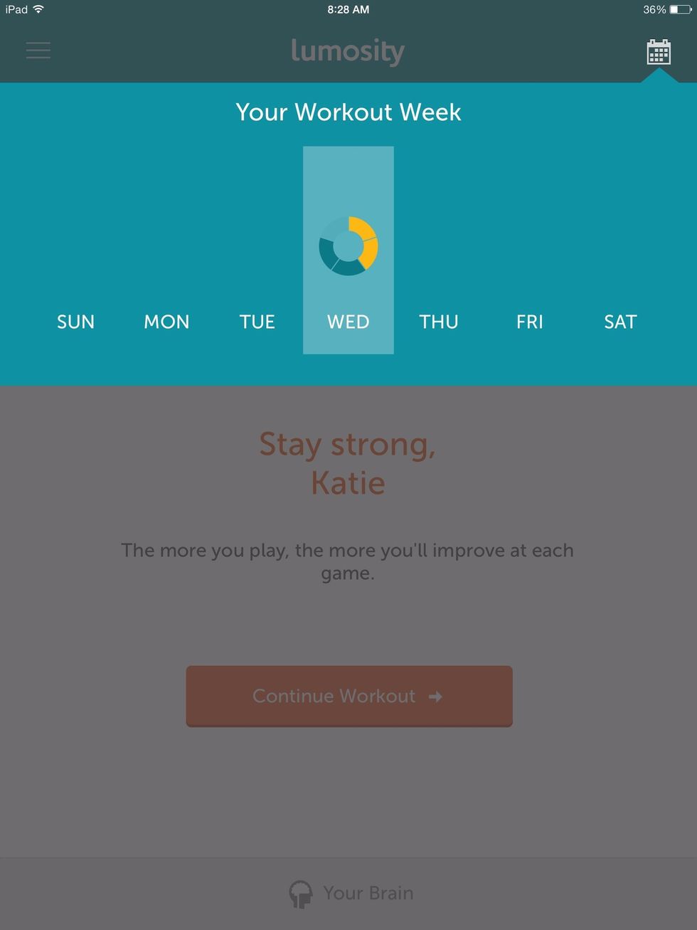 Th OT can check Lumosity as often as needed to make sure the client is using the app. The workout week option will show the OT how many workouts the client has completed each day.
