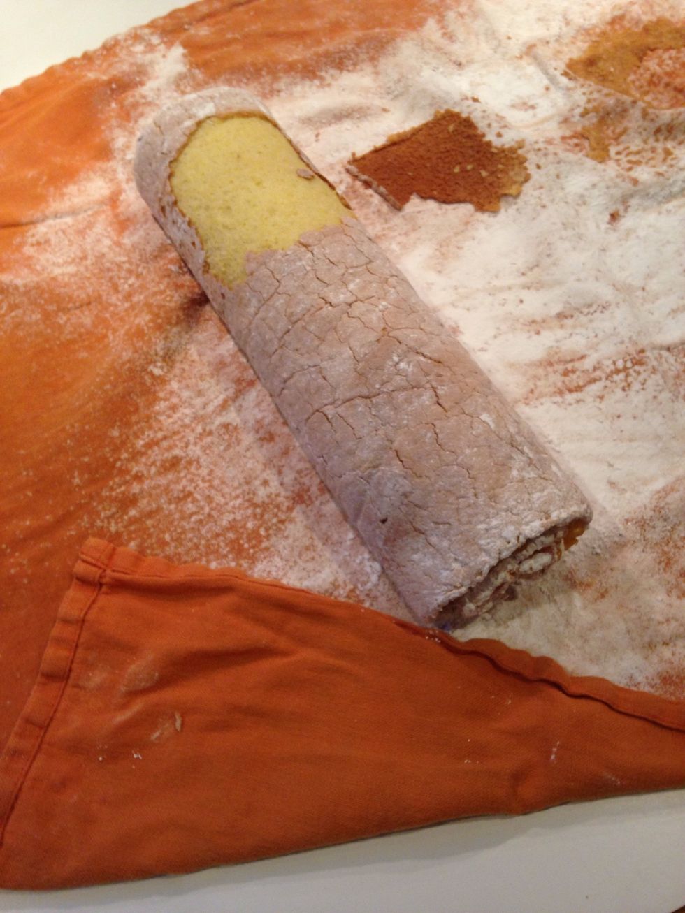 That doesn't look very good... but you won't even see it when you are done! the cake stuck to the towel here and I probably could have been a little more careful unrolling it.