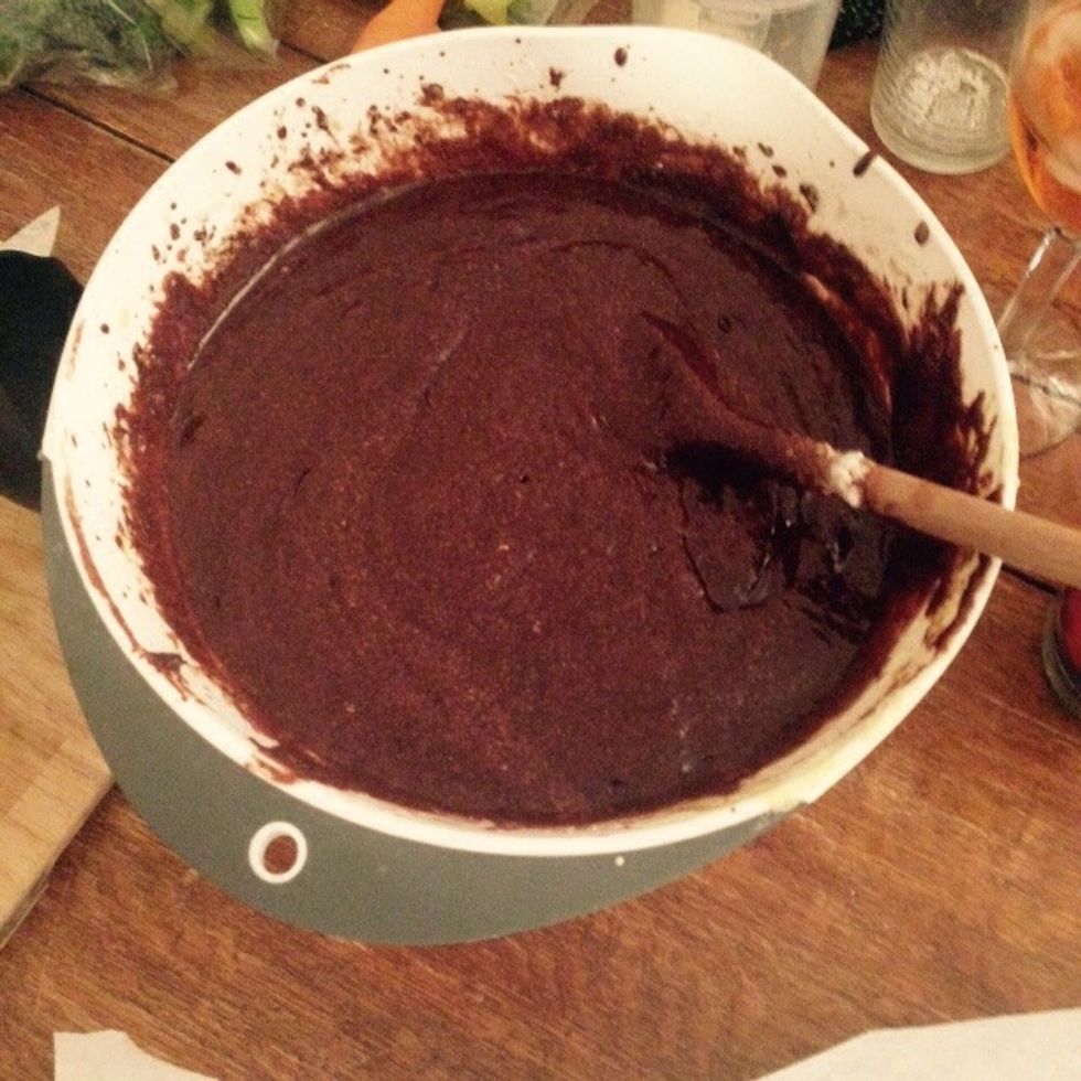 That is the dark part of the cake, ready to be baked