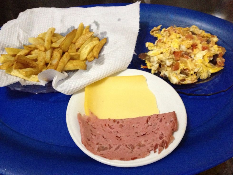 That is the whole meal i add a plate of french fries cuz i love it a lot Hope u enjoy this omelet \ud83d\ude0a\ud83d\ude0a\ud83d\ude0a\ud83d\ude0a And don't forget the likes and comments