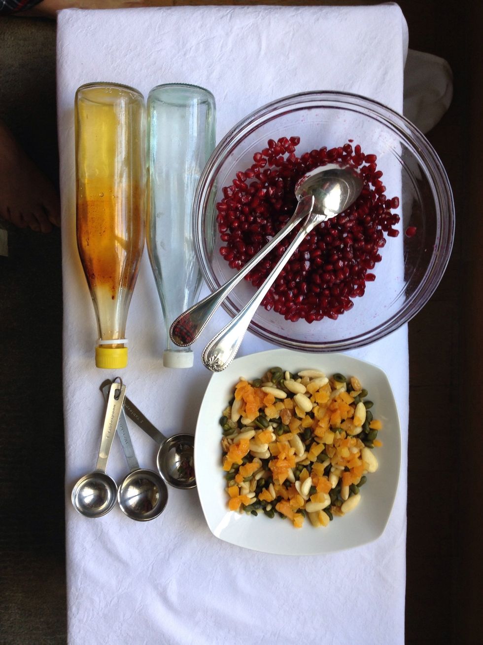 That is what you need to mix your salad. The two bottles are rose water and orange blossom water. They don't have a label. They are home made and sent to me from Lebanon . I guess u can buy on line
