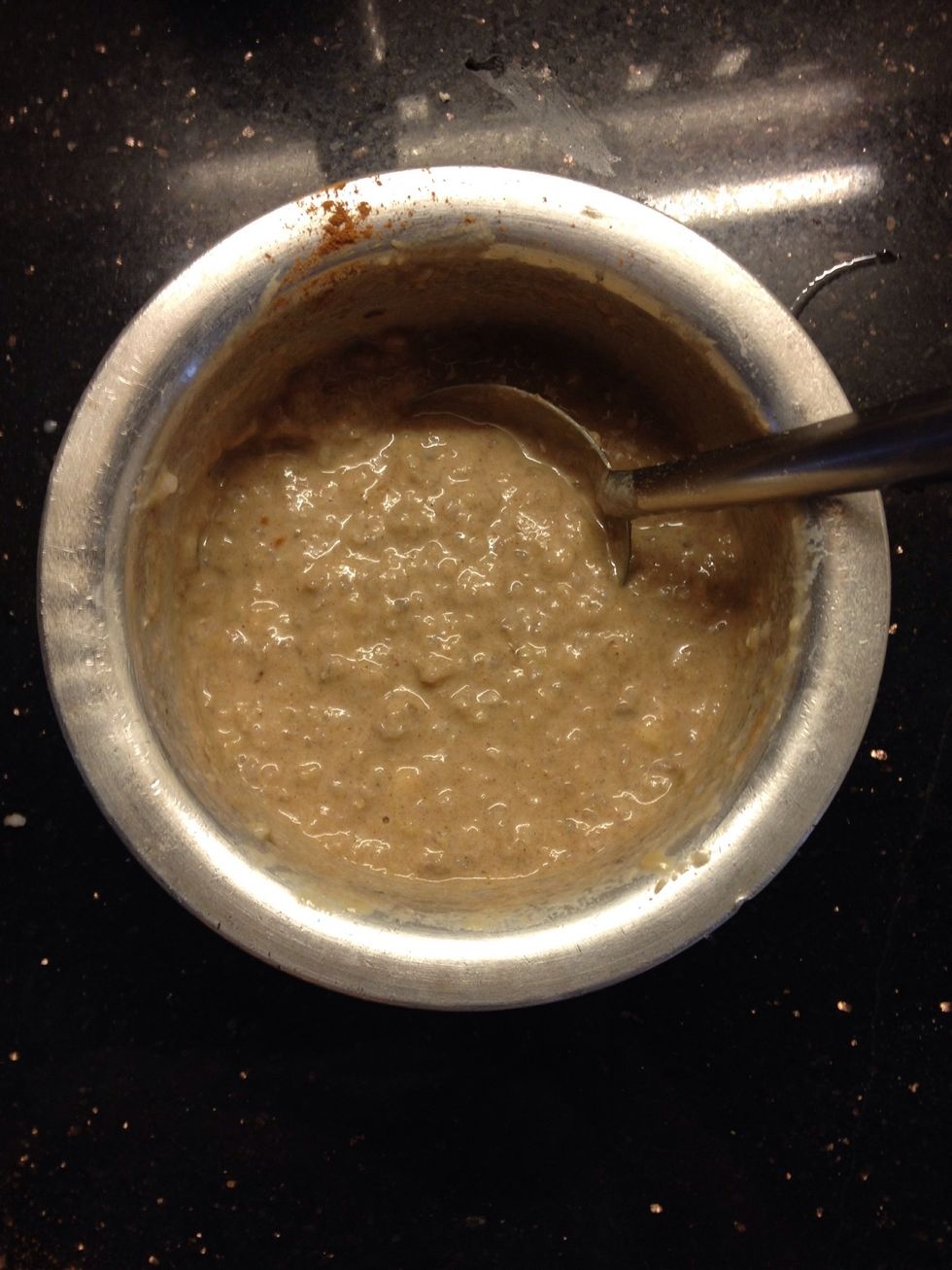 That is your finished batter. It has to be of a smooth thick consistency and not runny.