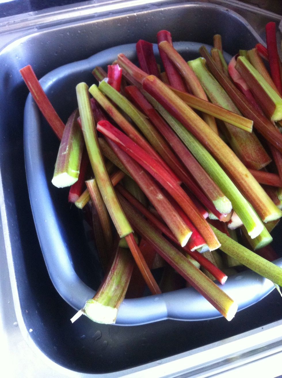 That more than 3 kg here of Rhubarb that I grow in my back yard but u only need 3 kg. ...... I made crumble with the rest