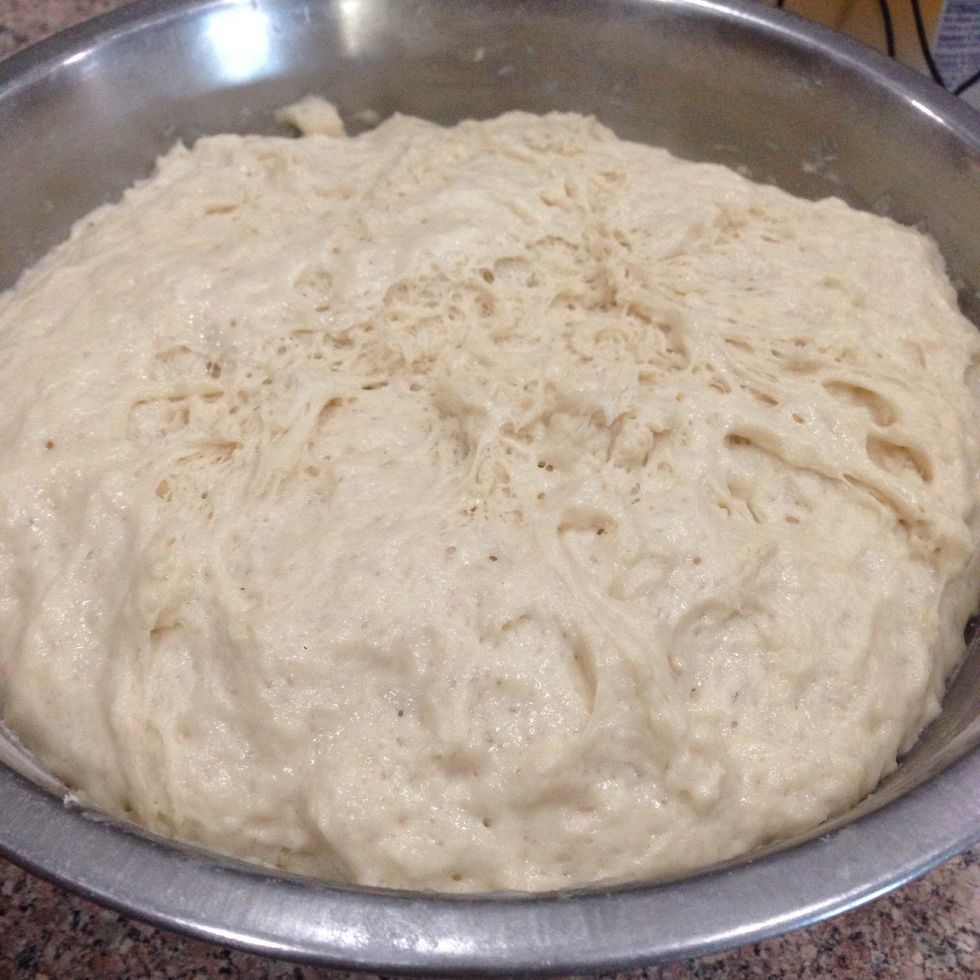That's how it should look after rising. Punch down and scrape the dough from the sides of of the bowl.