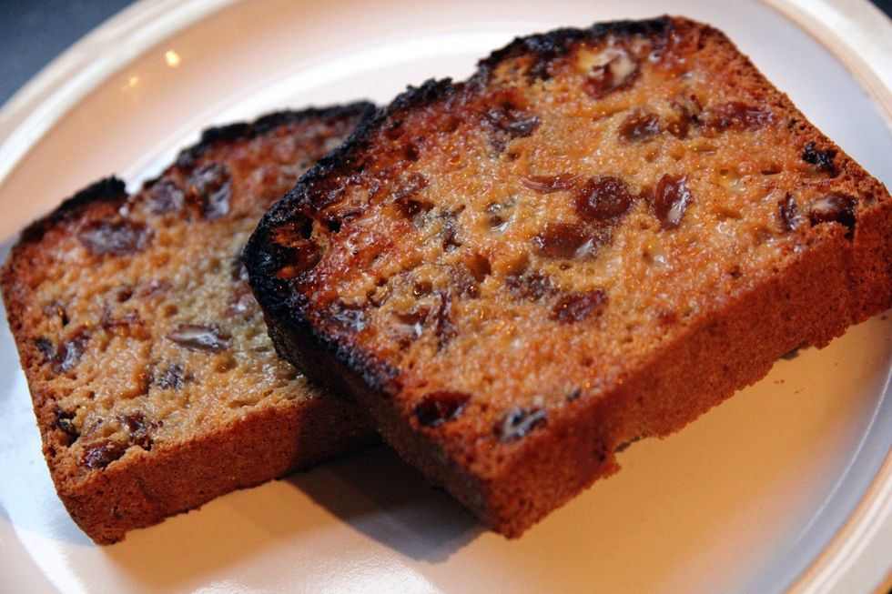 That's it done! Serve sliced with butter and/or jam. Alternately, toast it first, slather it with butter and serve with a nice cuppa! (You could probably ice it too if you weren't toasting it)