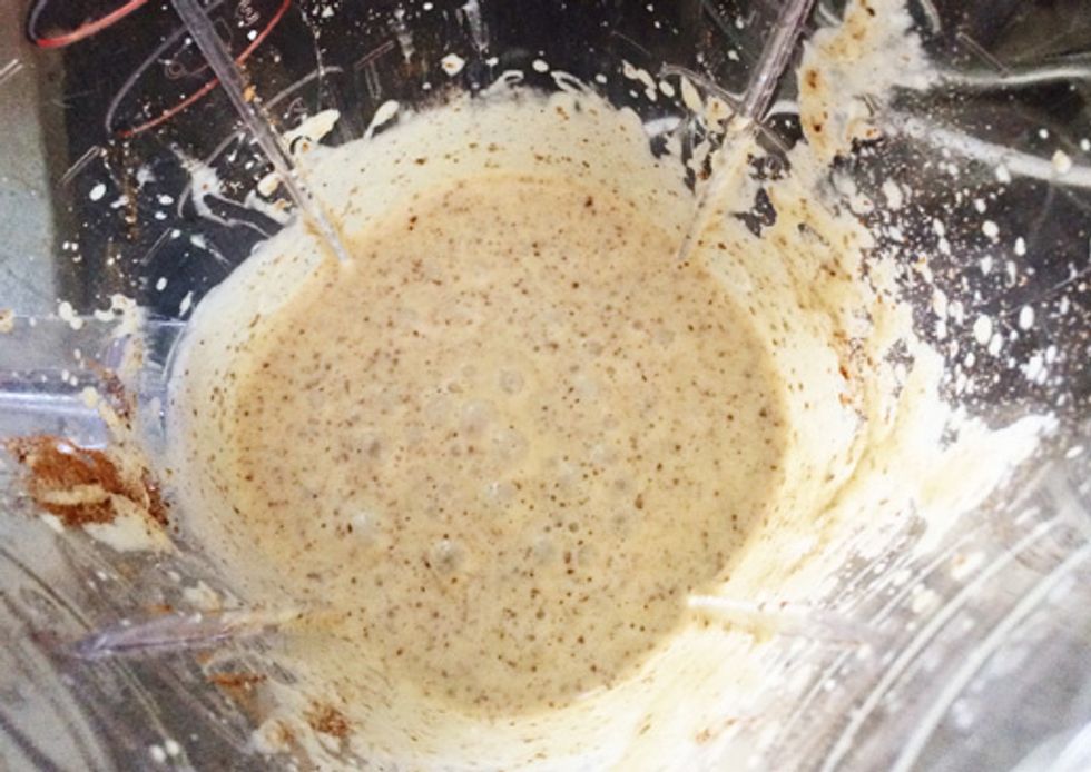 That's right.. you do what I say, cream cheese. So yeah, mix it up until it looks like this. You will want to tap it on your countertop to get the bubbles to go away.
