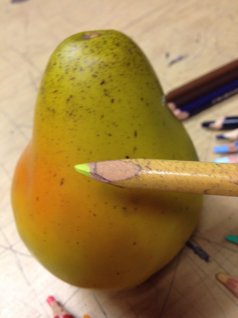 That yellow was nice, but this is a strange yellow green pear. I am adding a layer of this to add richness to the color.
