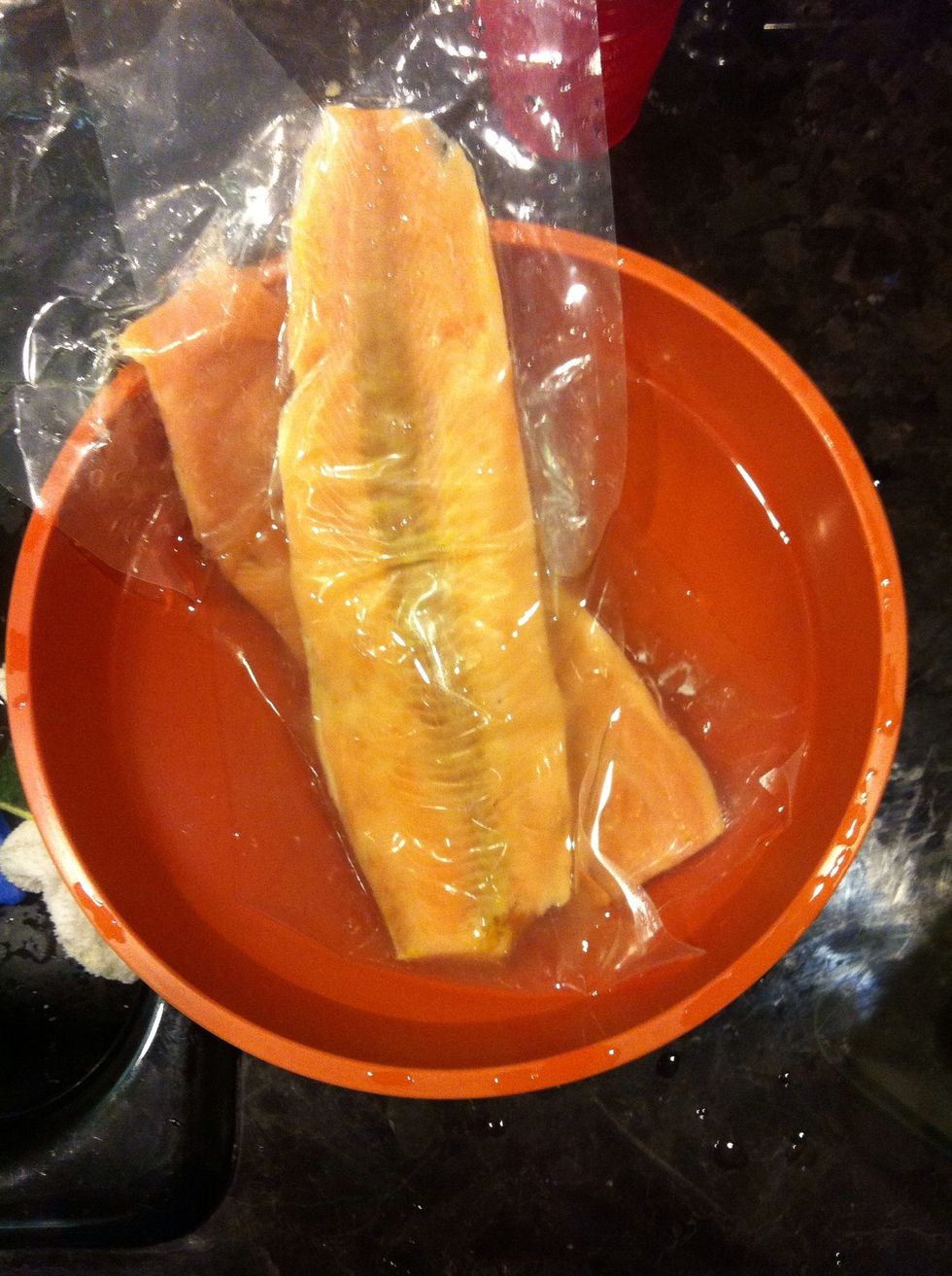 Thaw salmon in water (do not microwave)