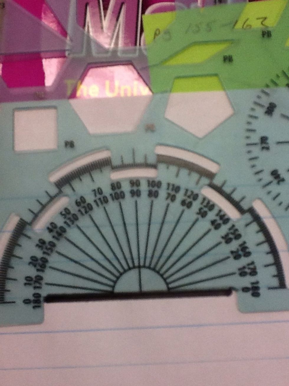 The 0 degree mark to the 180 degree mark is called the baseline. The midline of the baseline is where you line up the vertex.