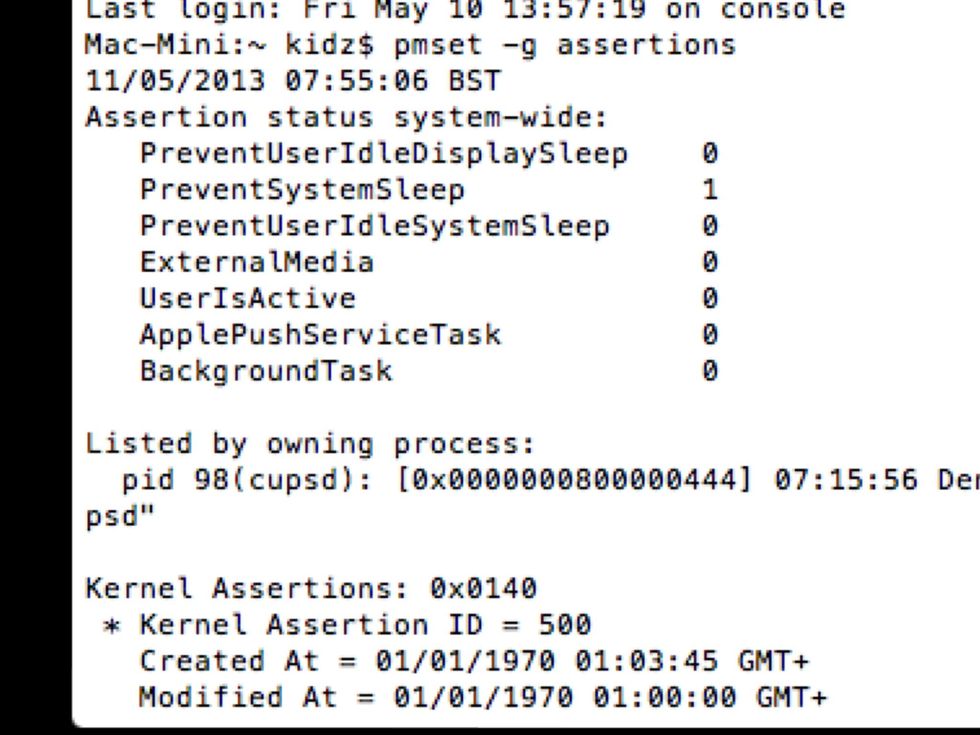 The above result shows that a process is preventing sleep - it's often something to do with printers, so...