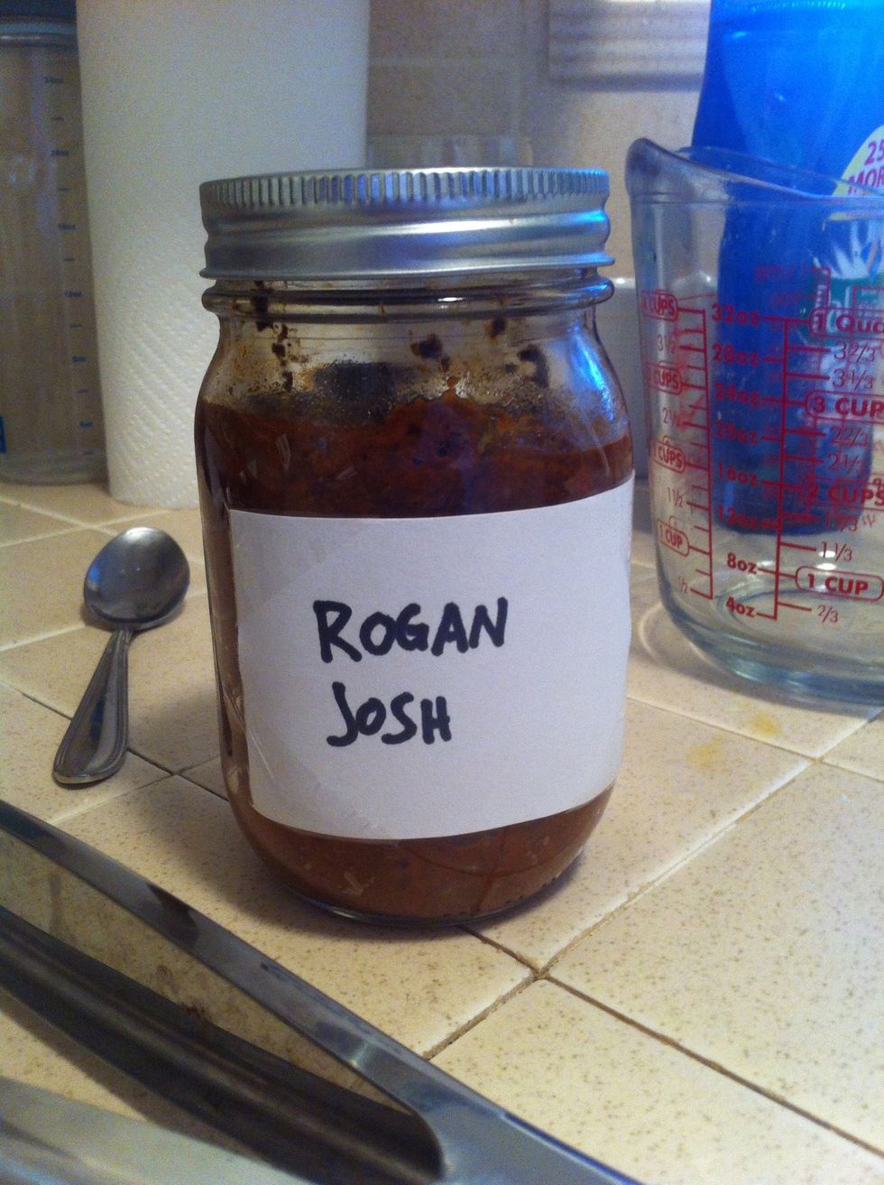 The all important Rogan Josh curry paste. Not to be confused with the popular Josh Groban paste. Or Joe Rogan paste. This can be store bought (like Patak's) or homemade. I made Jamie Oliver's recipe