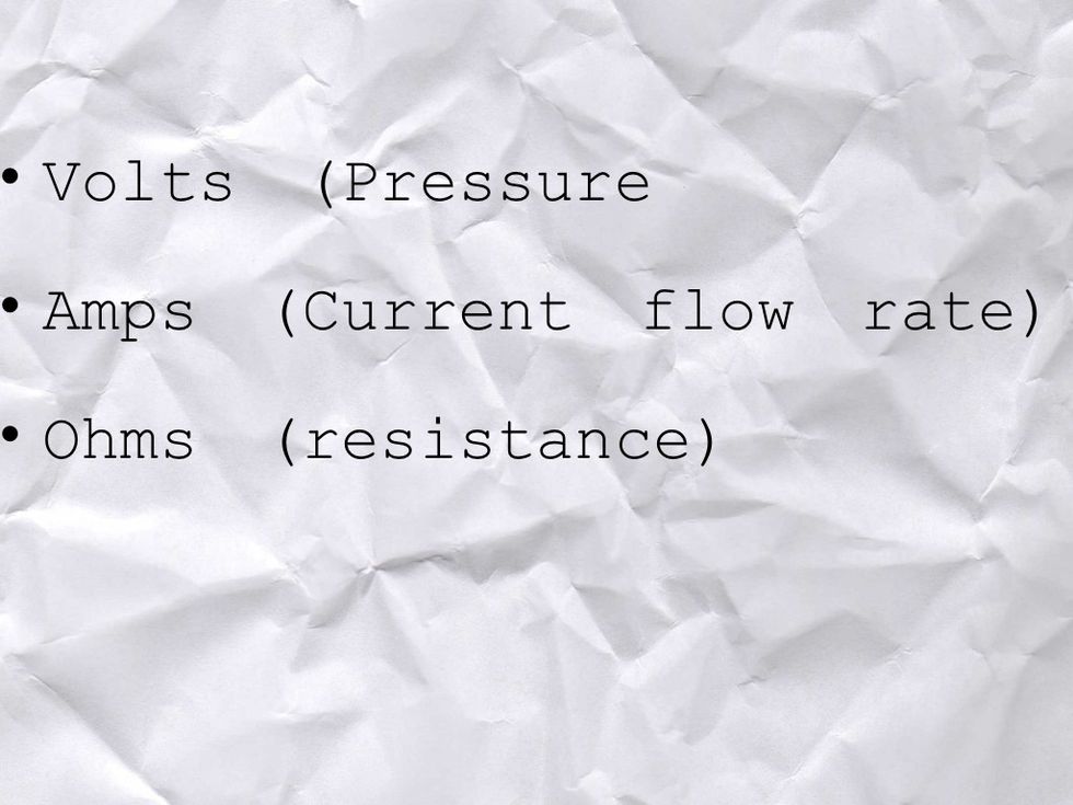 The amount of ELECTRON PUMPAGE or PRESSURE a battery can pump is measured in VOLTS. The RATE at which the electrons are pumped is measured in AMPS and the amount of RESISTANCE to pumpage in OHMS.