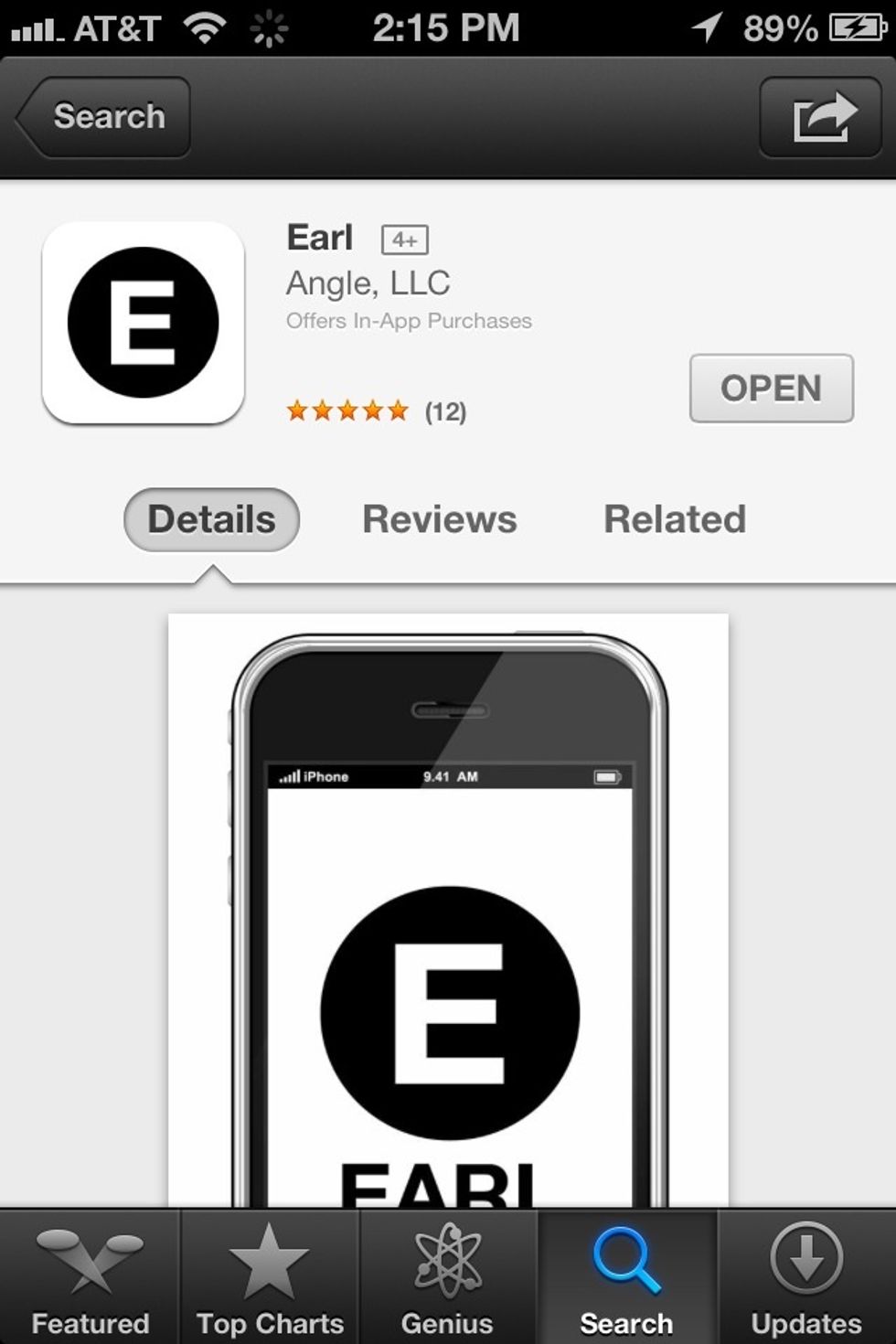 The app is called Earl and its free in the App Store. The app only contains one screen because all controls are done by voice or finger gestures. There are no buttons to tap.