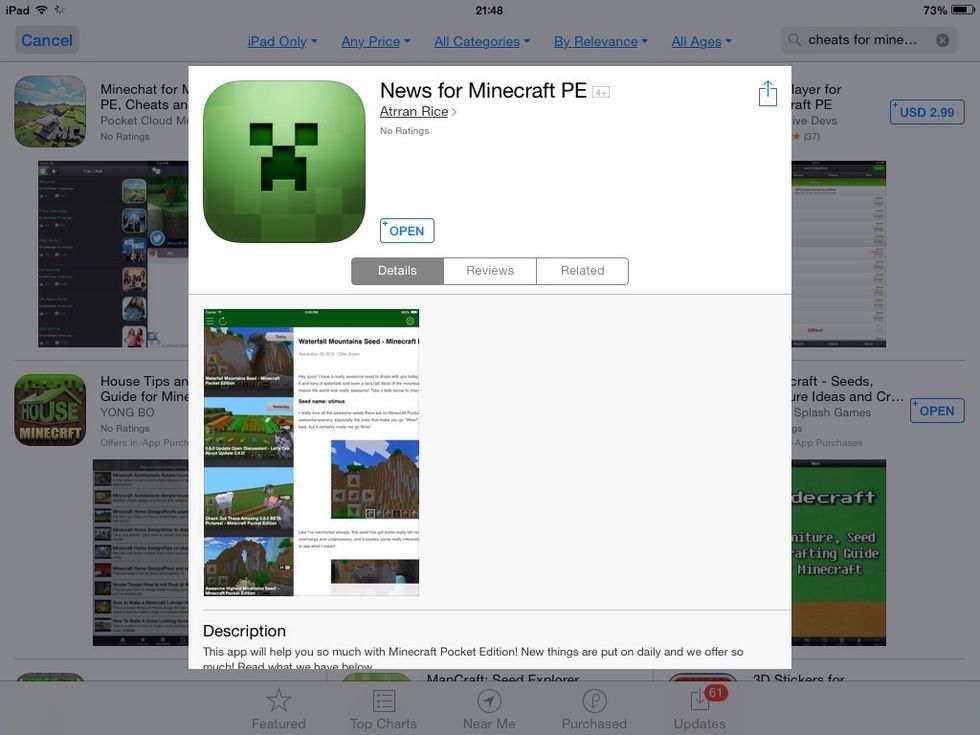 The app is called news for minecraft pe even though in your home screen it will say cheats right?! Ya so this is the app on the App Store. And yes this is also on Android!