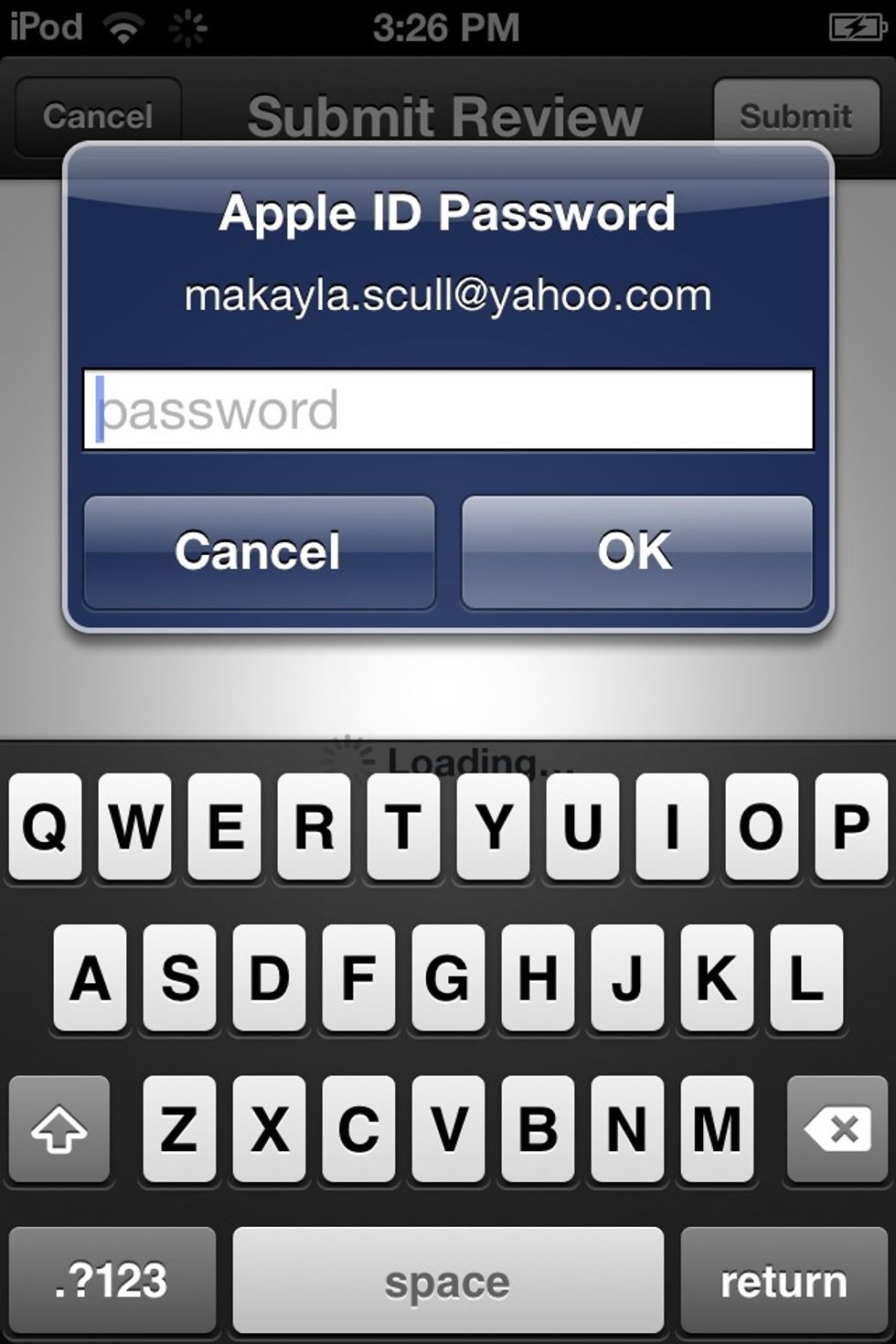 The App Store will ask you for your password when you do this. This is simply to make sure that you really DO want to submit a review, and that you didn't just tap the button by accident.
