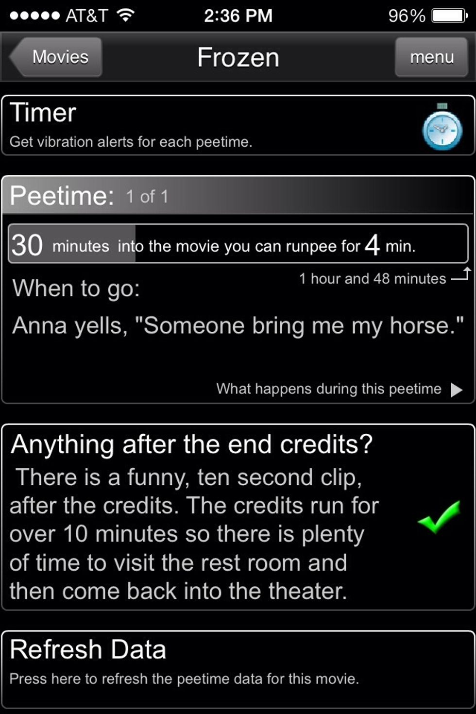 The app will also let you know if there are any clips after the closing credits. I like this feature. Sometimes they add bloopers or hints to sequels.