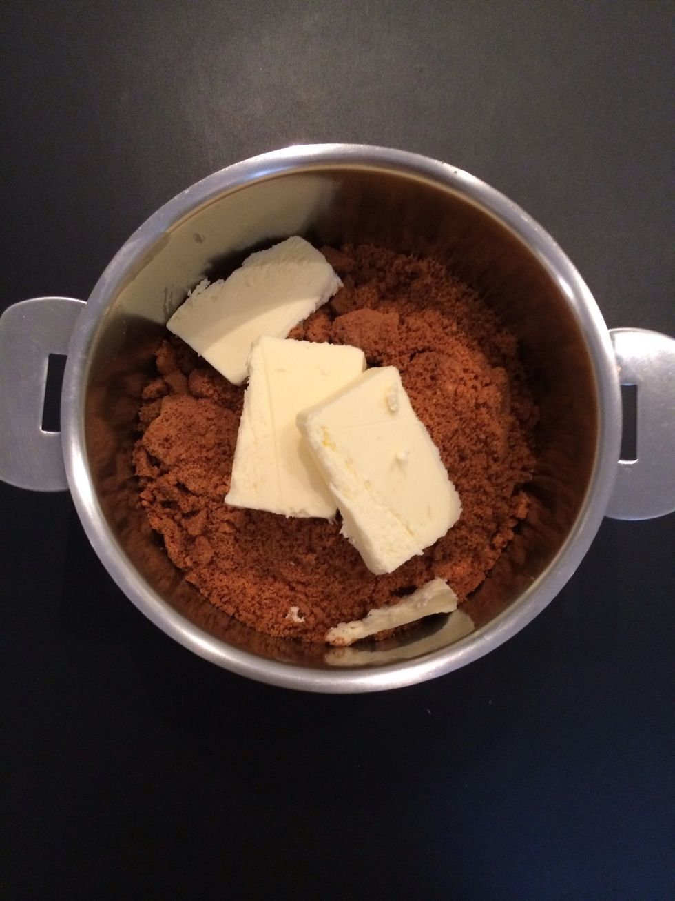 The base: biscuits of your choice 200g-250g and 80g butter+1tbsp of sugar. heat and...