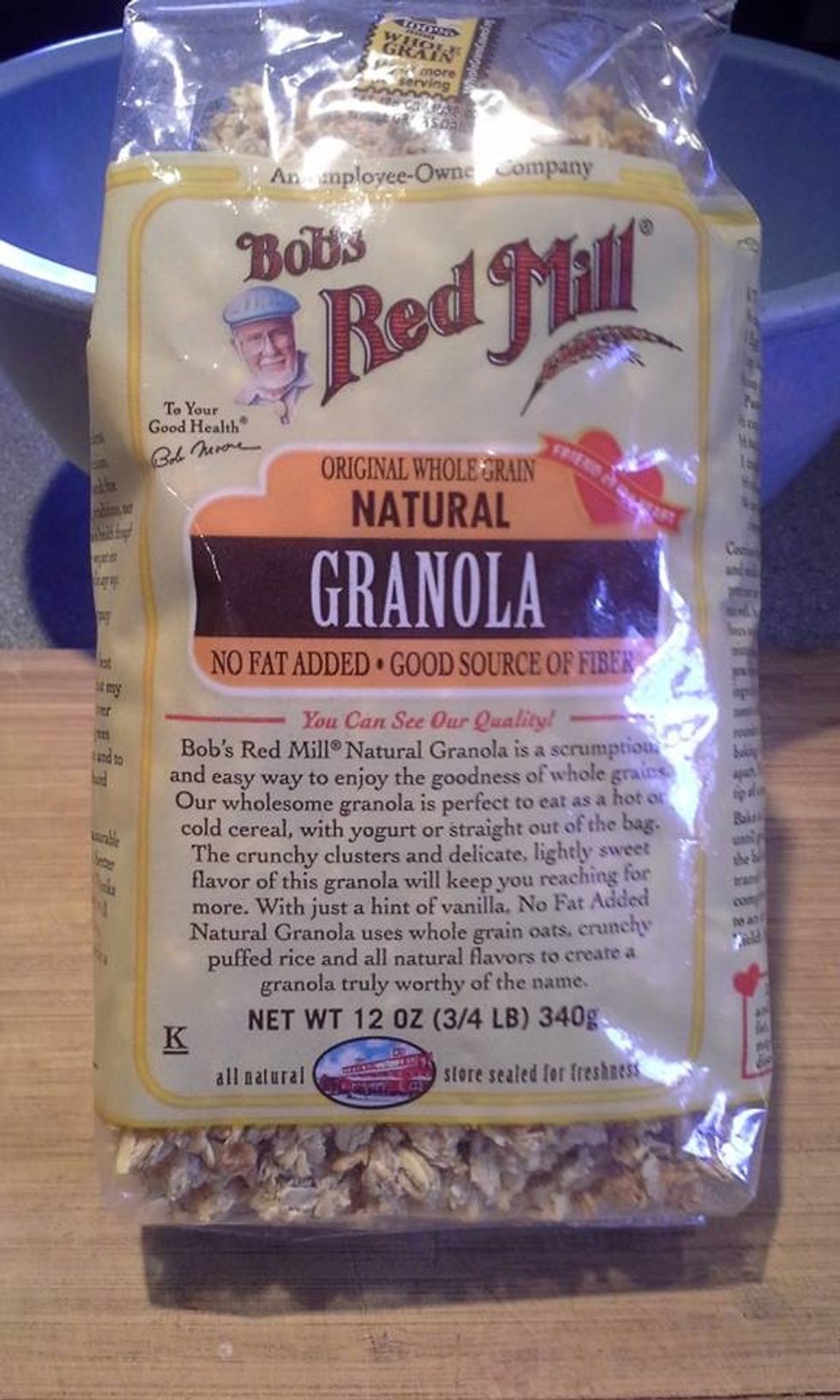 The base of all good trail mix is a great granola.  Bob's Red Mill provides a great source of fiber with no fat added.  Also found this granola to have great texture.