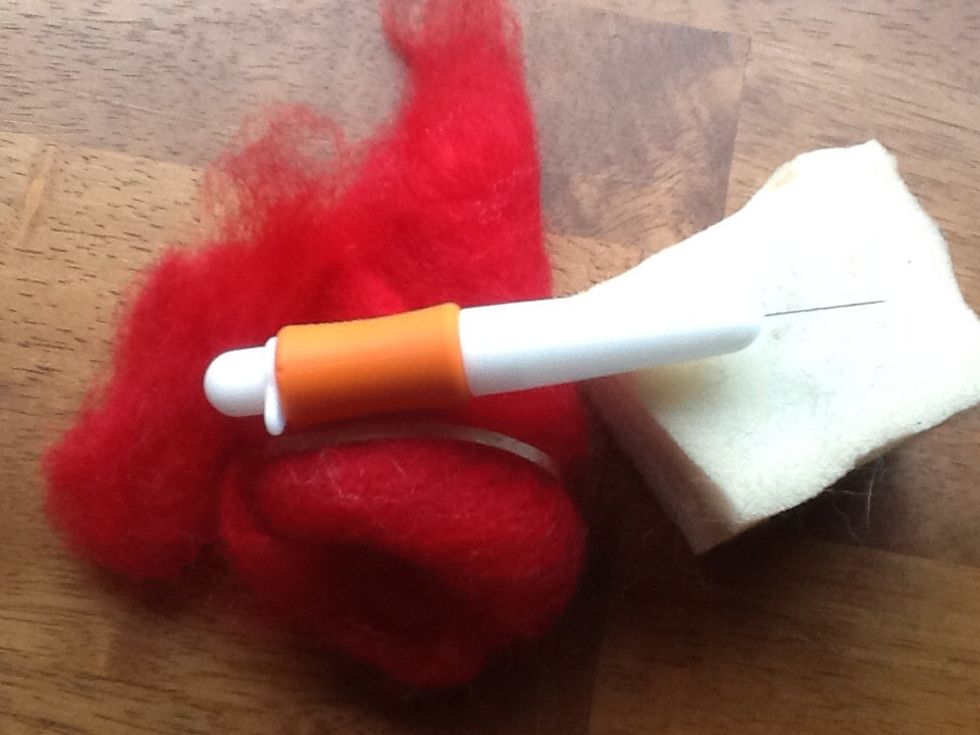 The basic supplies..wool roving, which is just dyed loose wool that can be felted or woven together, very sharp felting needle and foam. I get mine on-line but many craft stores carry these items.