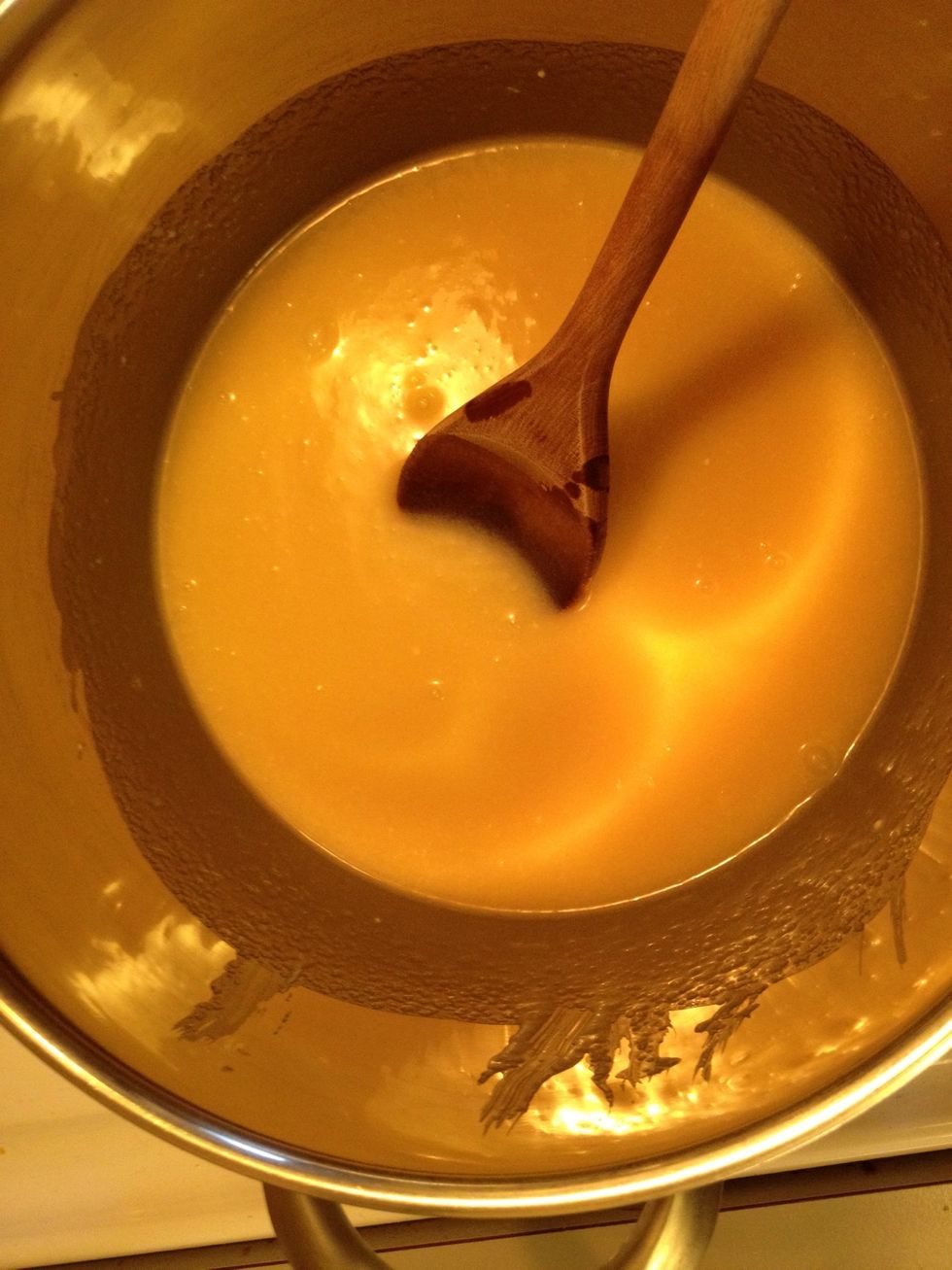 The batter is now golden. Stir some more....