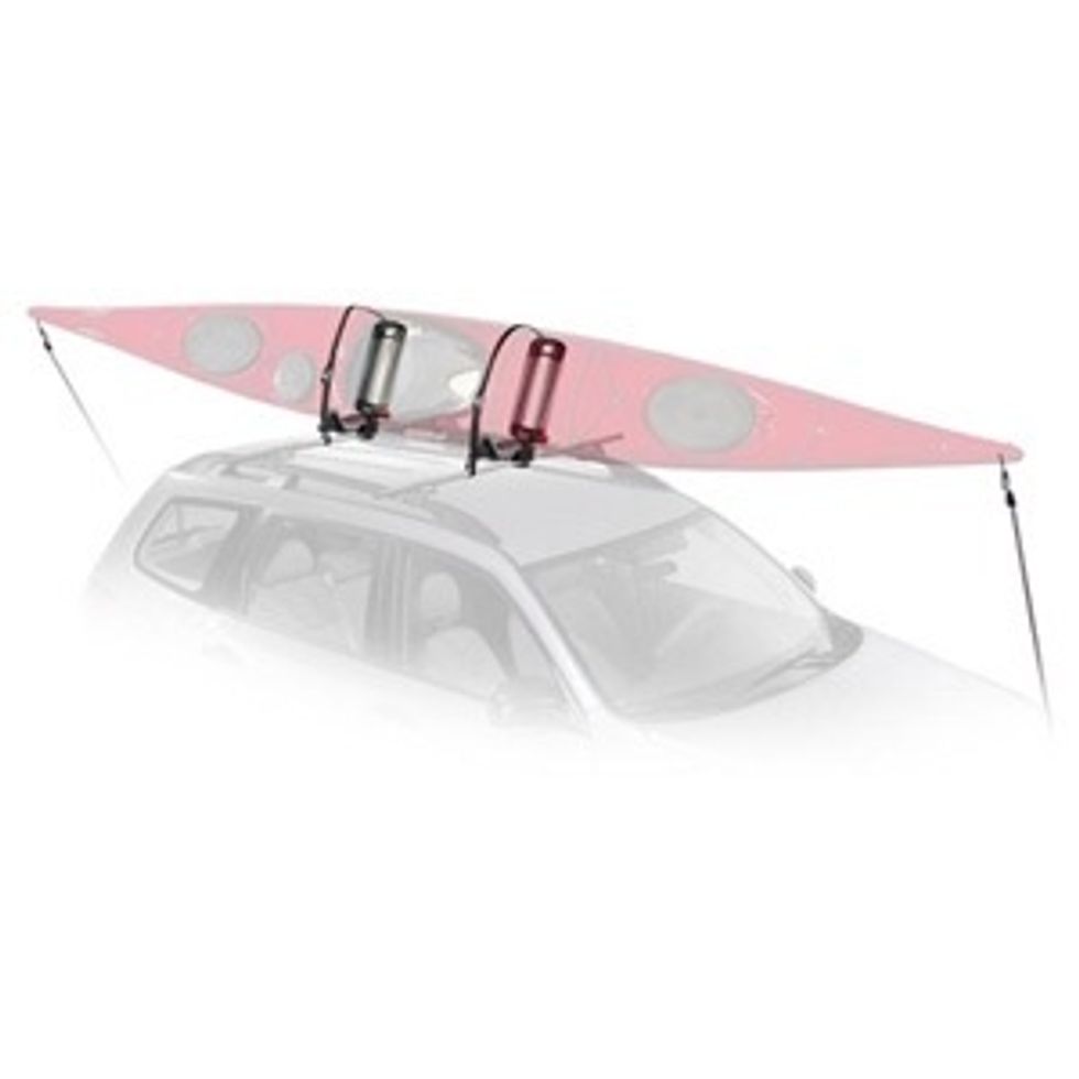 The BowDown features J-Cradle design for carrying a single touring, recreational or whitewater kayak. Fits round, square and factory bars.