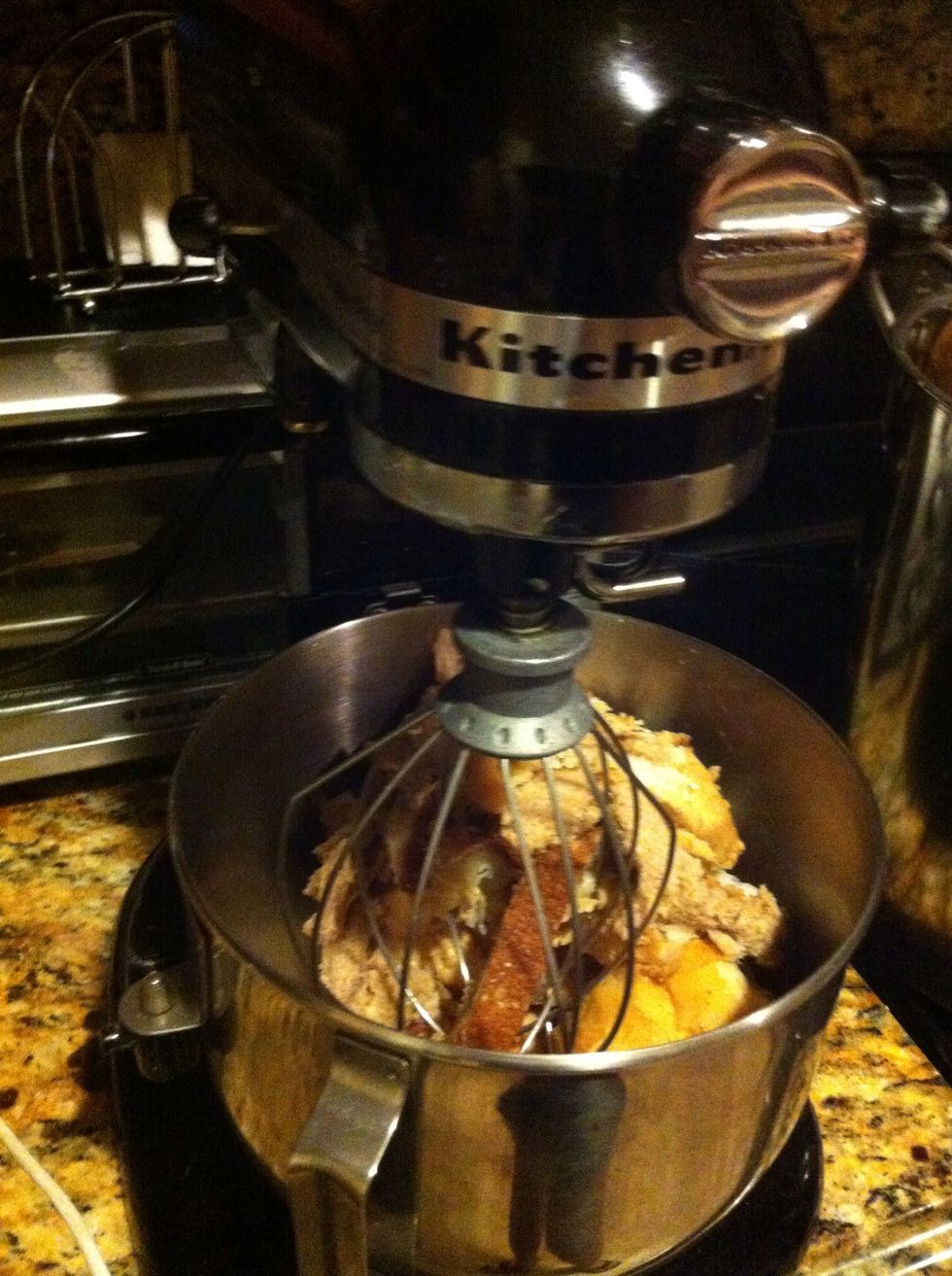 the bread was collected in the freezer in seal bags.. so take it out and let it defrost for few hours ..add some water to all...enough to make it just wet and avable to make in pieces