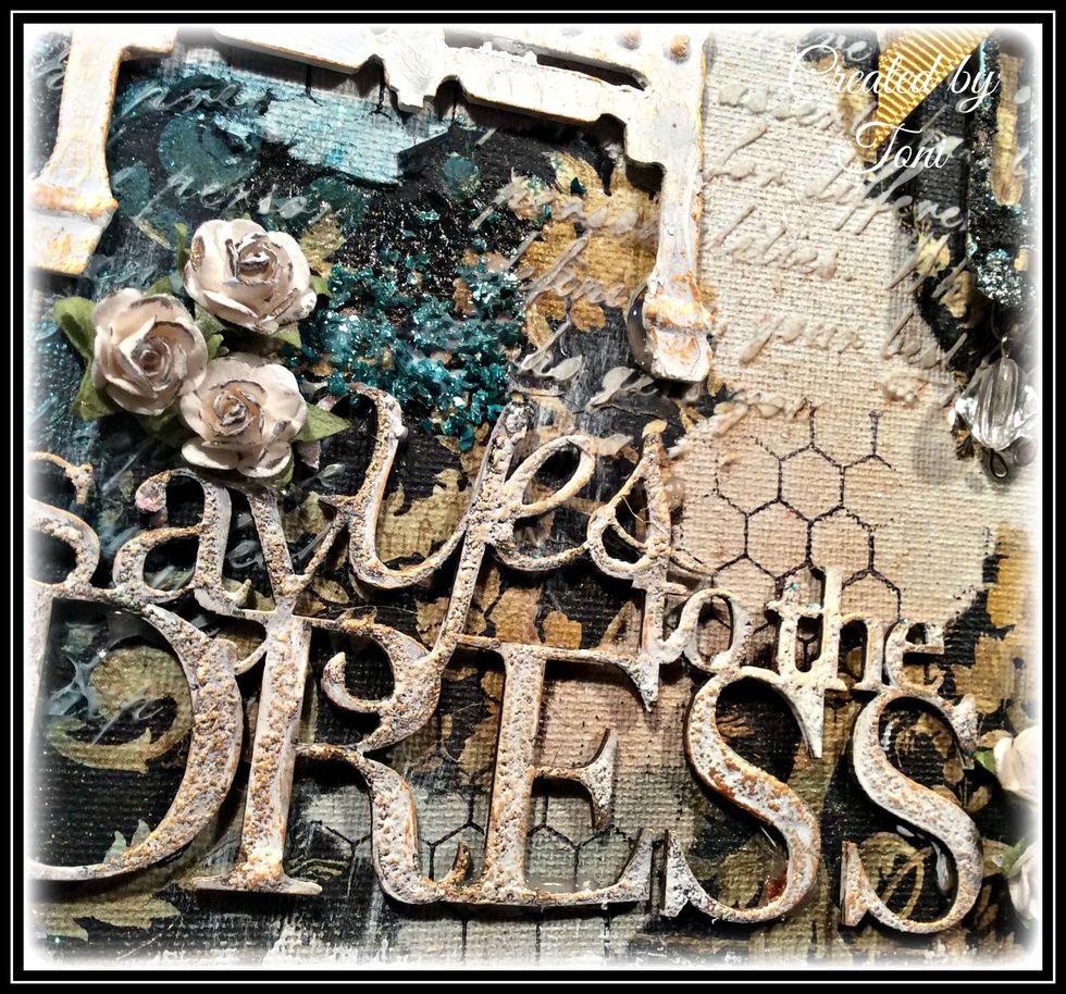 The bubbles and blisters provided the texture I wanted and then I rubbed Inka Gold on top for a pretty vintage look.