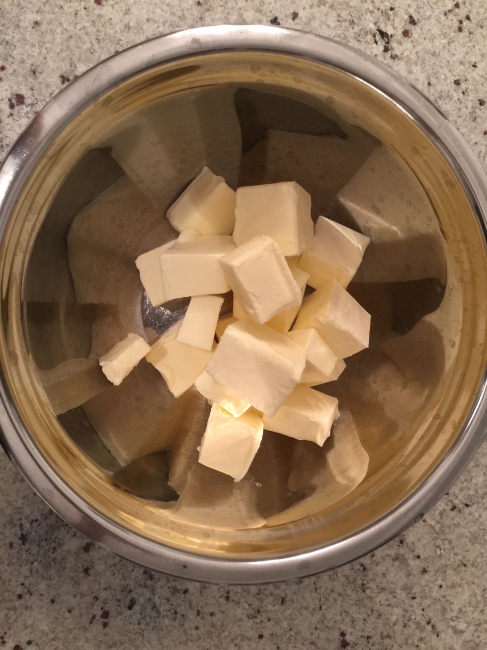 The butter should be room temperature before you start. I cut it in small cubes to get warm quicker