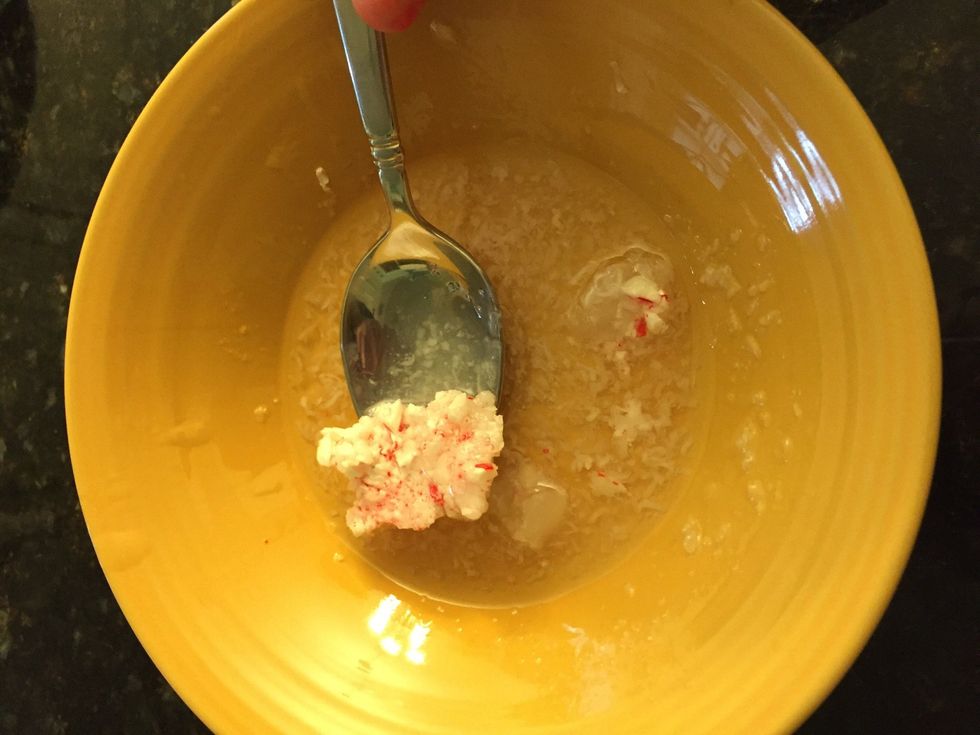 The candy cane pieces should be stuck together
