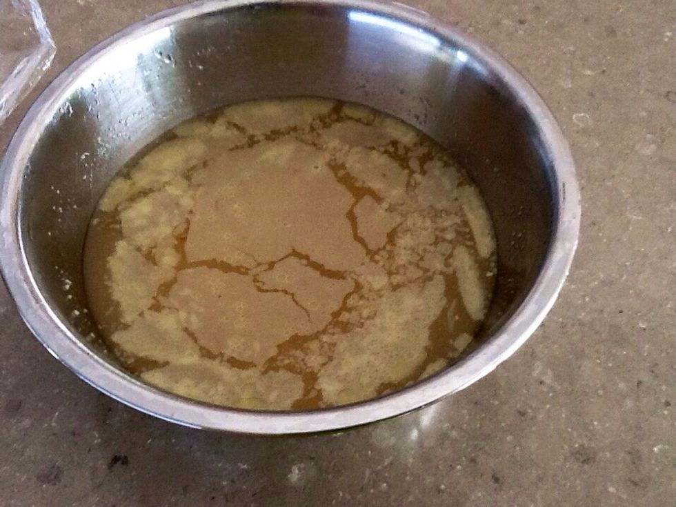 The chicken stock has been strained as you can see the chicken stock is ready for the next step