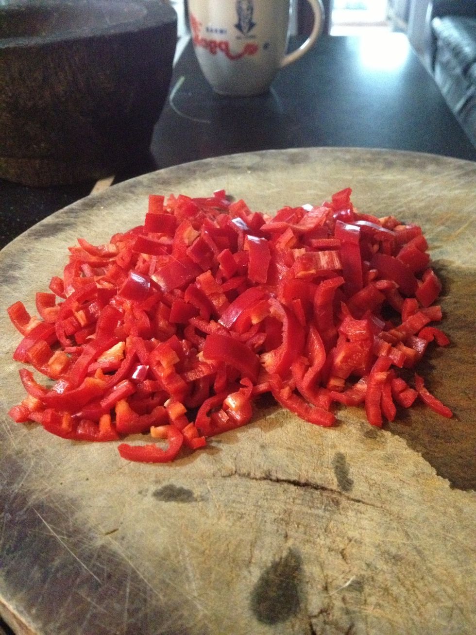The chili cut to pieces.
