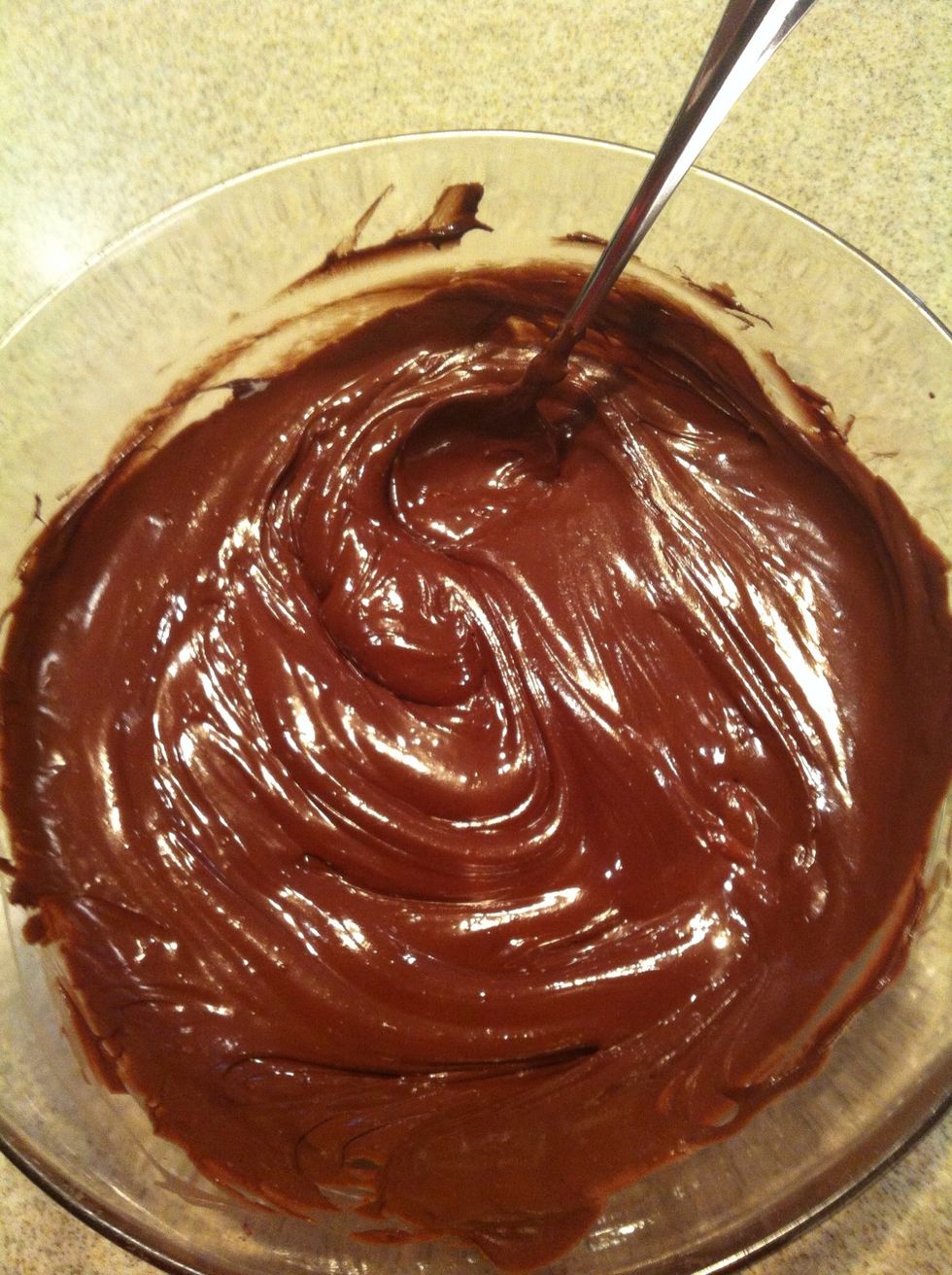 The chocolate chips should be heated until they stir "smooth" as in the photo above, but be careful not to overheat the chocolate as it will taste grainy and bitter.
