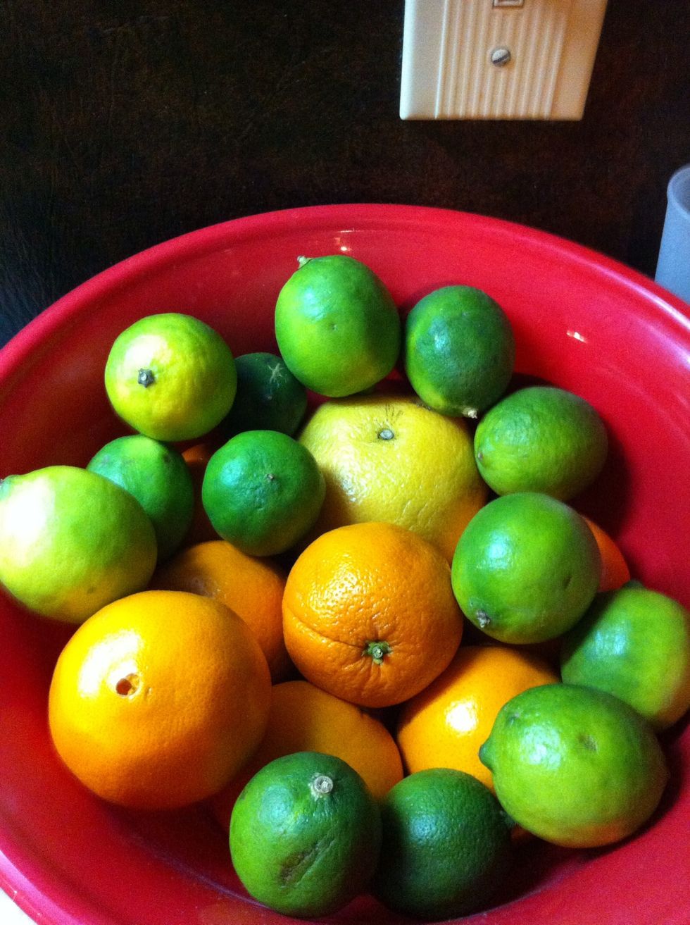 The citrus fruit... I've got lime and oranges on hand. Experiment with this. Use what you've got.