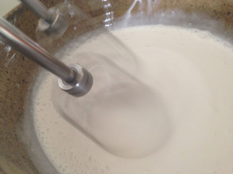 The coconut cream should be almost the consistency of heavy whipping cream. Beat it with a hand mixer 5-10 min, or until it thickens.