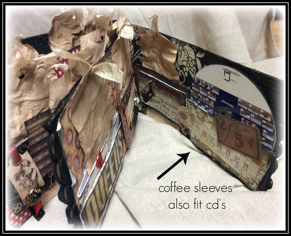 The coffee sleeve will hold cd's also, so I made a cd with all the photos for record keeping. This album would be fun to make to hold all your favorite cd music.
