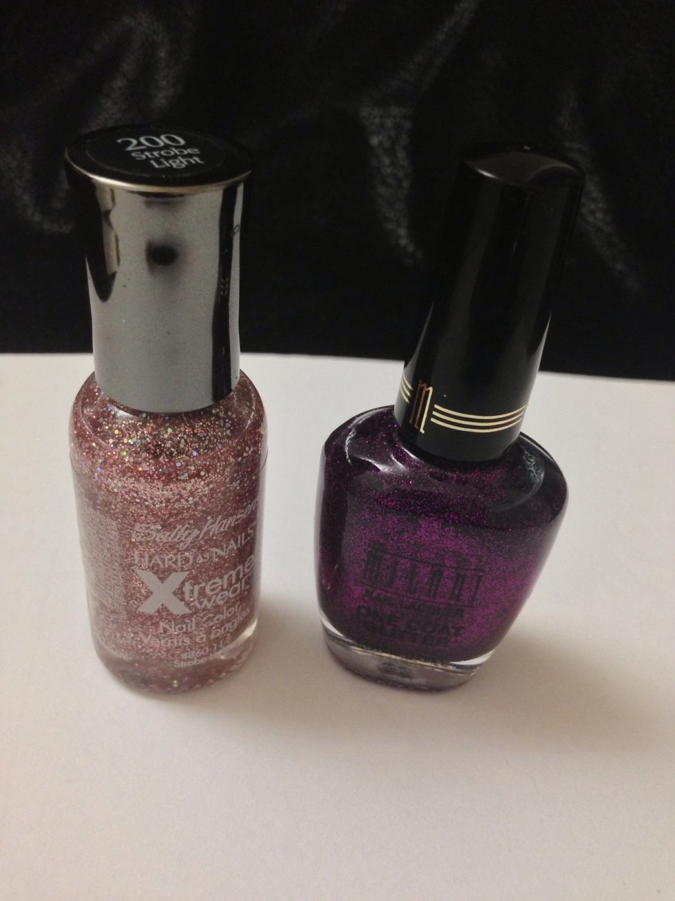 The colors I'm using are Sally Hansen's Xtreme wear Strobe Light & Milani's Purple Gleam.