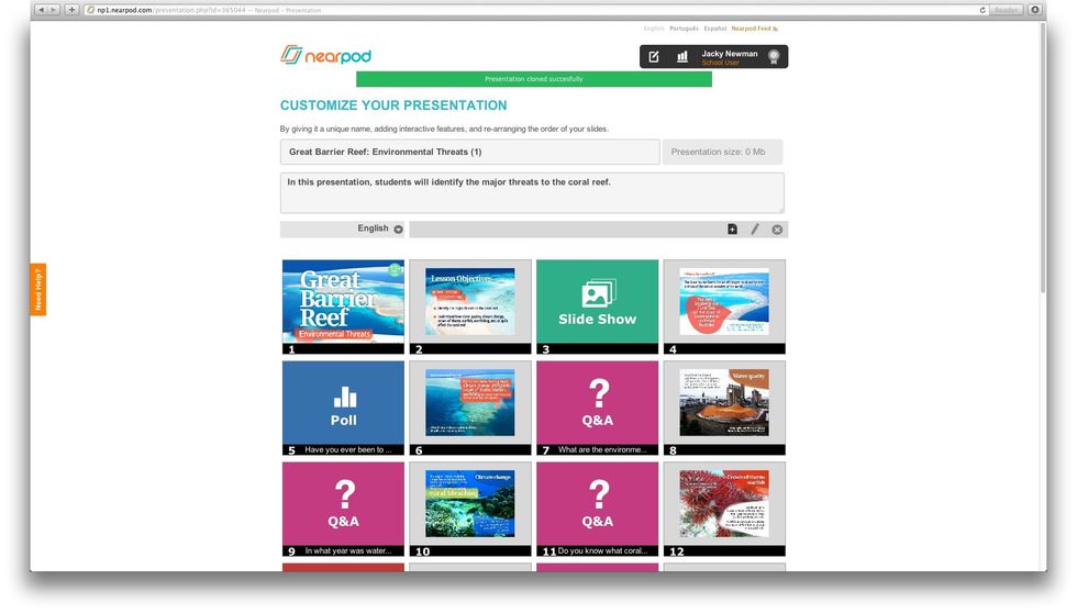 The copy of the presentation will open up and you will see all the slides and interactive features displayed in the exact same way.