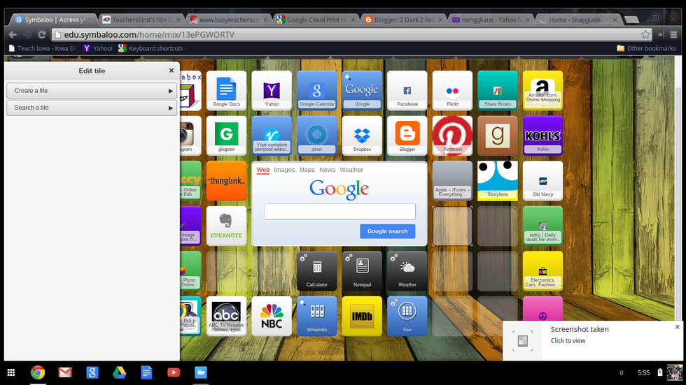 The create a tile pop up will come up