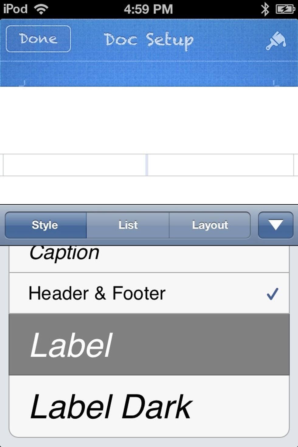The cursor will move to the center of the header. Change the text STYLE to HEADER & FOOTER. You can put whatever you like in your header, but I will leave the middle section empty.