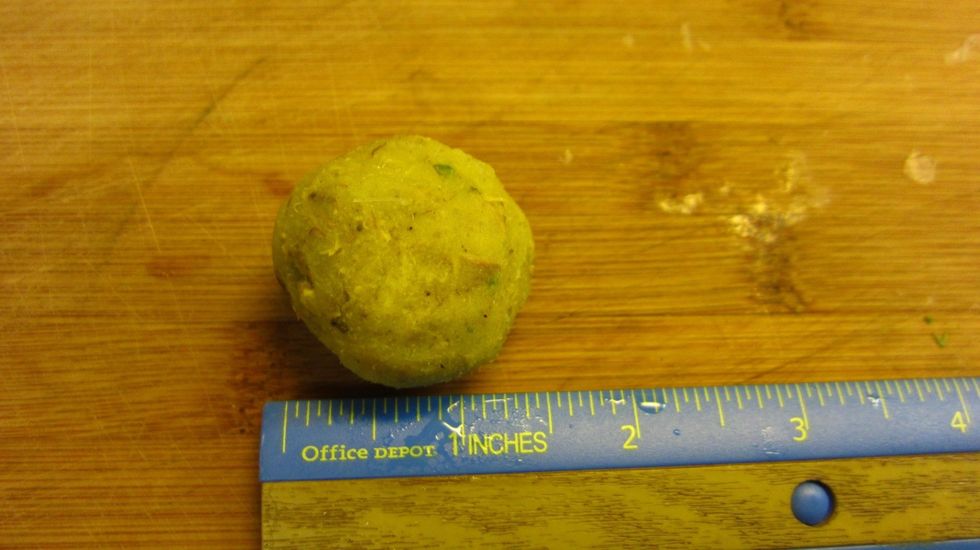 The cutlet should not be larger than 1.25 inches wide. This size makes it easier to roll into balls and tastes better because the proportion of the outer bread crumbs to inside filling is just right.