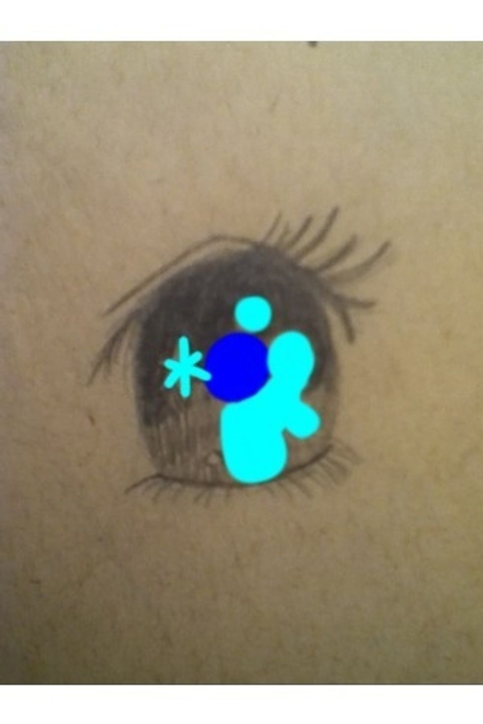 The dark blue is the pupil and light is the highlight. Shade from dark in top to semi-dark on bottom.